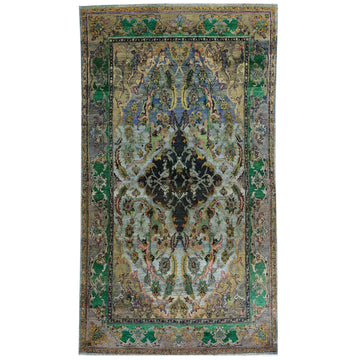 Transtional Silk & Wool Green Handknotted Rug