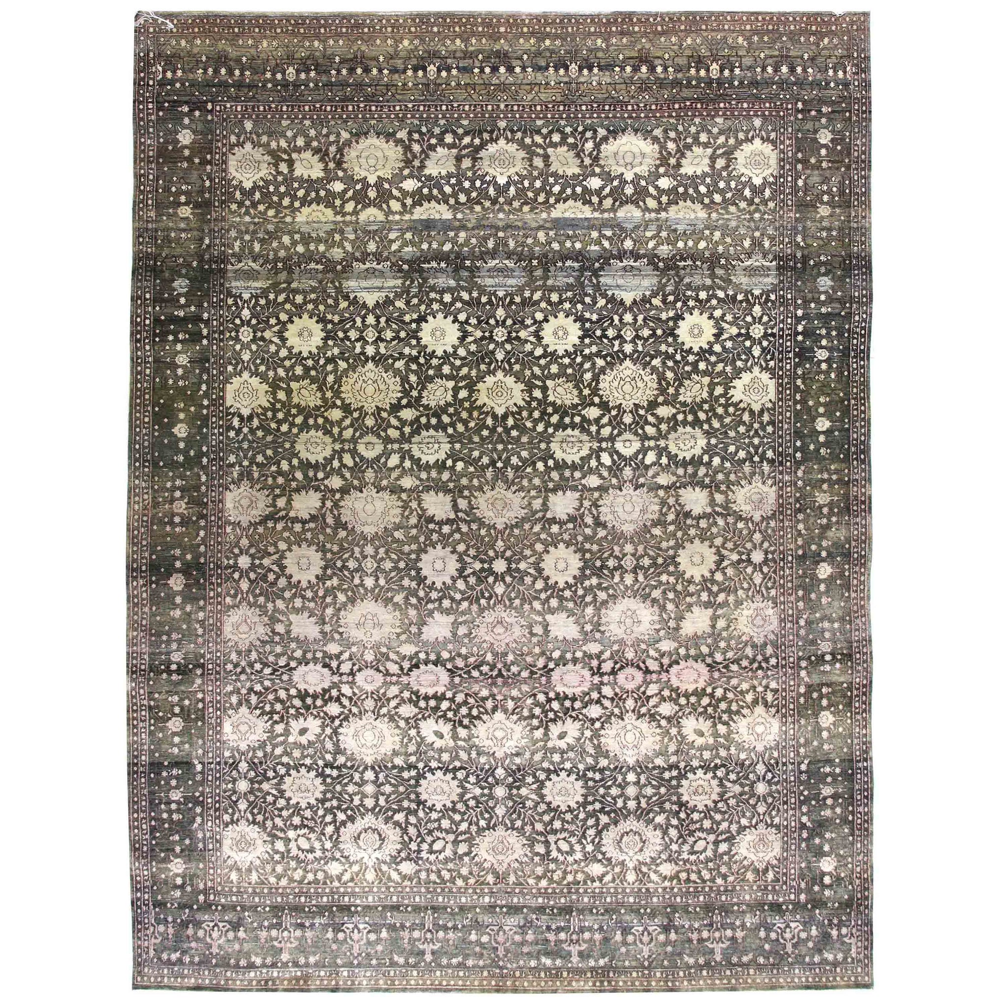 Transitional Silk & Wool Grey Handknotted Rug