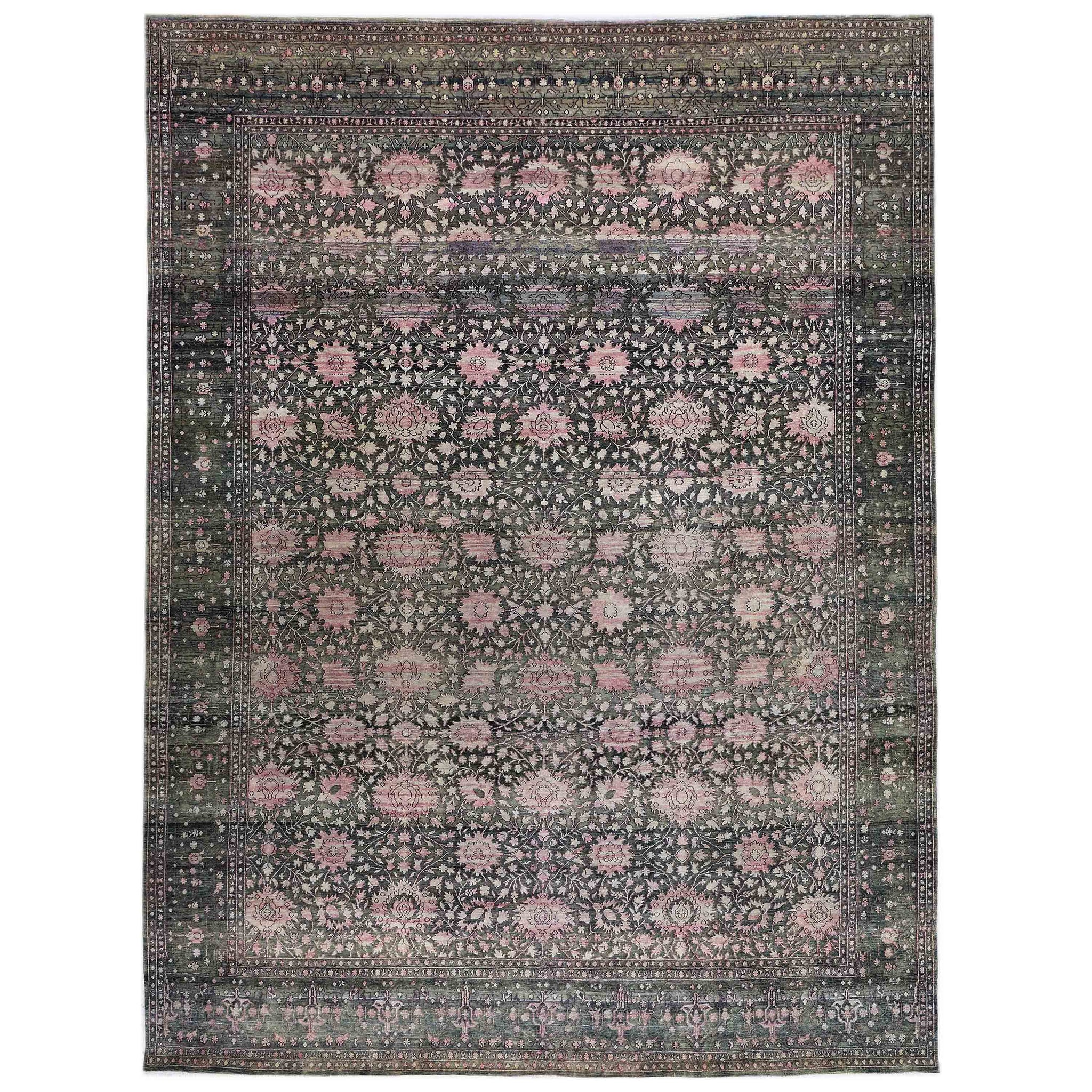 Transitional Silk Gray Handknotted Rug