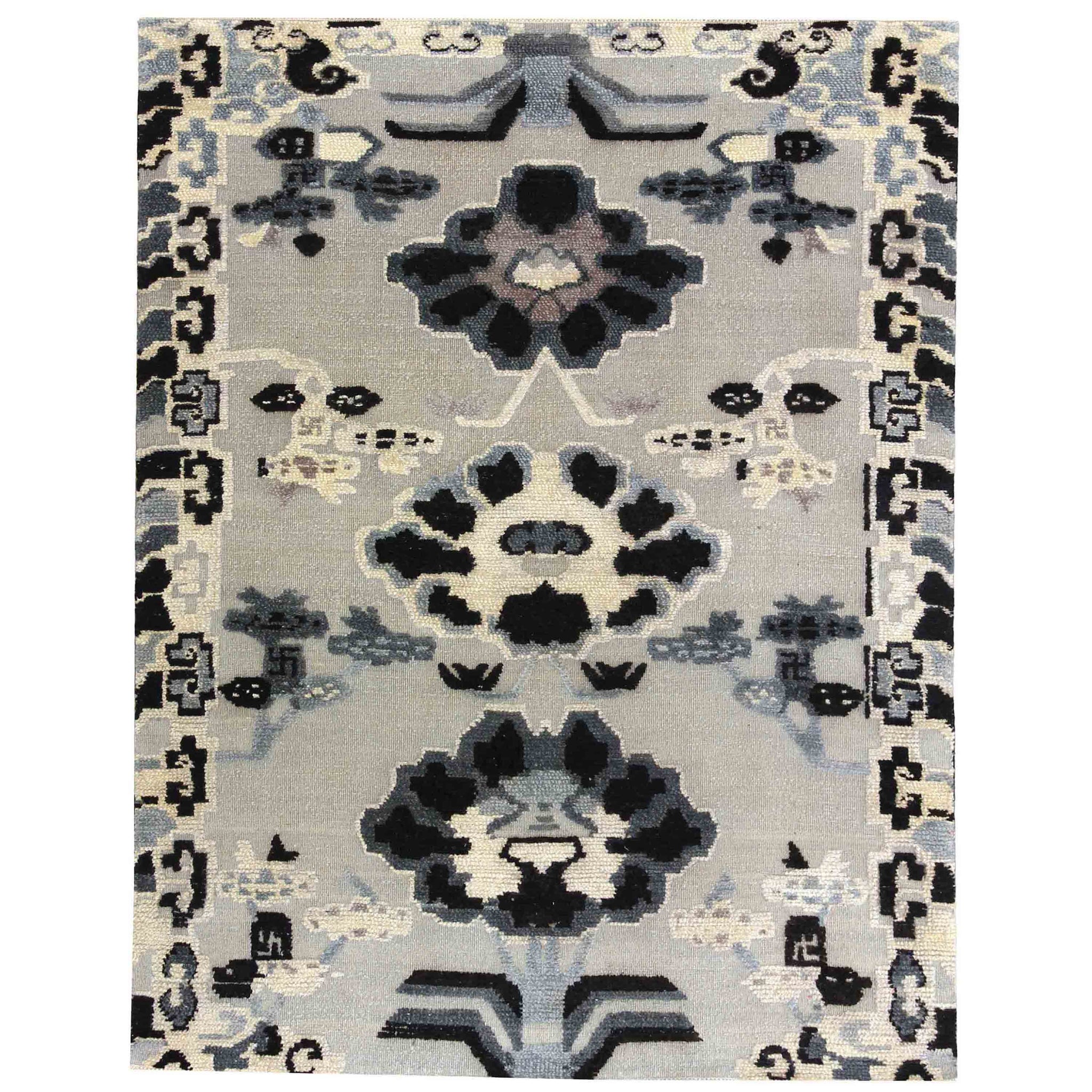 Transitional Wool Grey Handknotted Rug