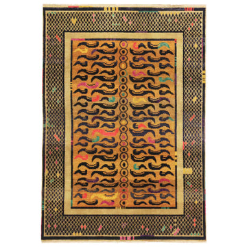 Transitional Wool Orange Handknotted Rug