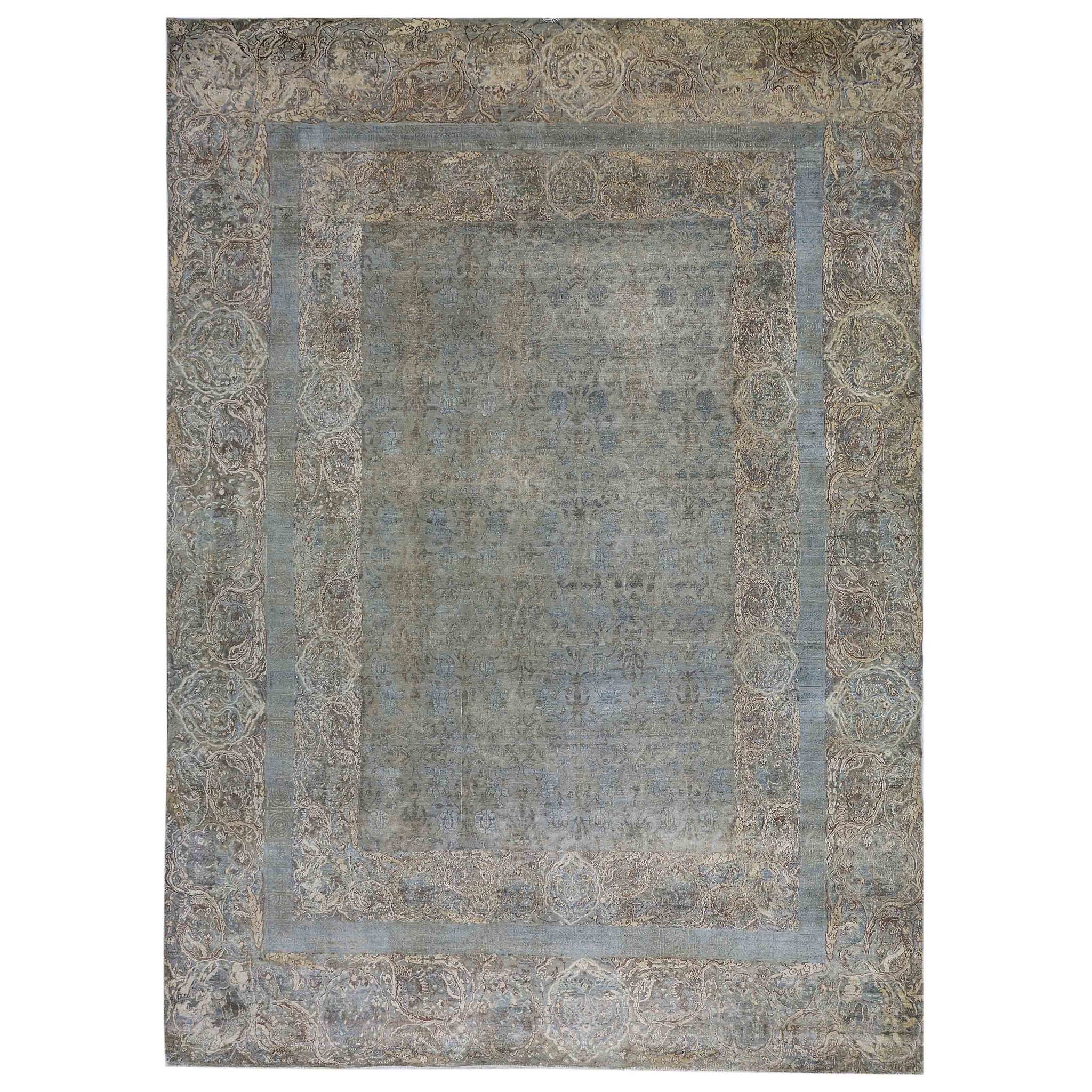 Contemporary Silk & Wool Grey Handknotted Rug