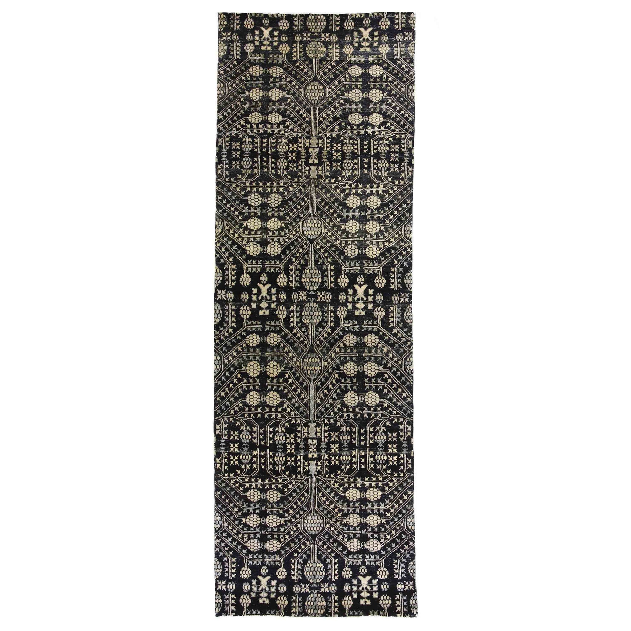 Transitional Silk & Wool Black Handknotted Rug