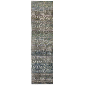 Transtional Silk & Wool Grey Handknotted Rug