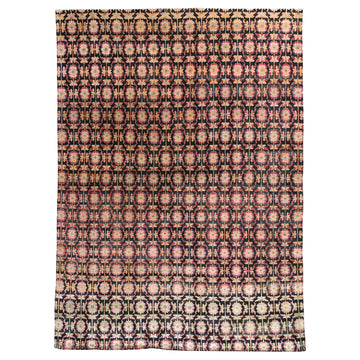 Transitional Wool & Silk Black Handknotted Rug