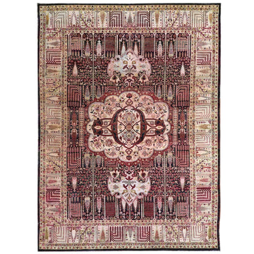Transtional Silk Red Handknotted Rug