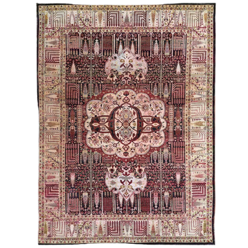 Transtional Silk Red Handknotted Rug