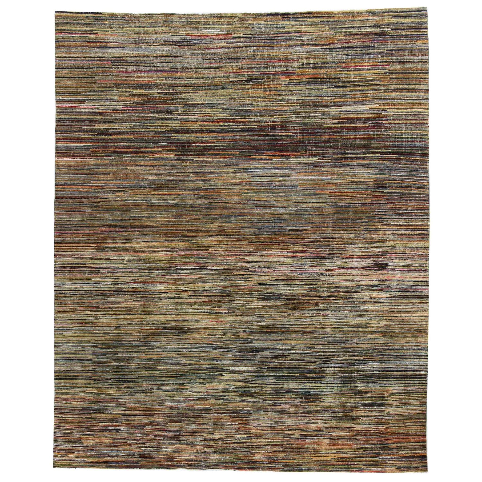 Modern Silk and Wool Multi Handknotted Rug