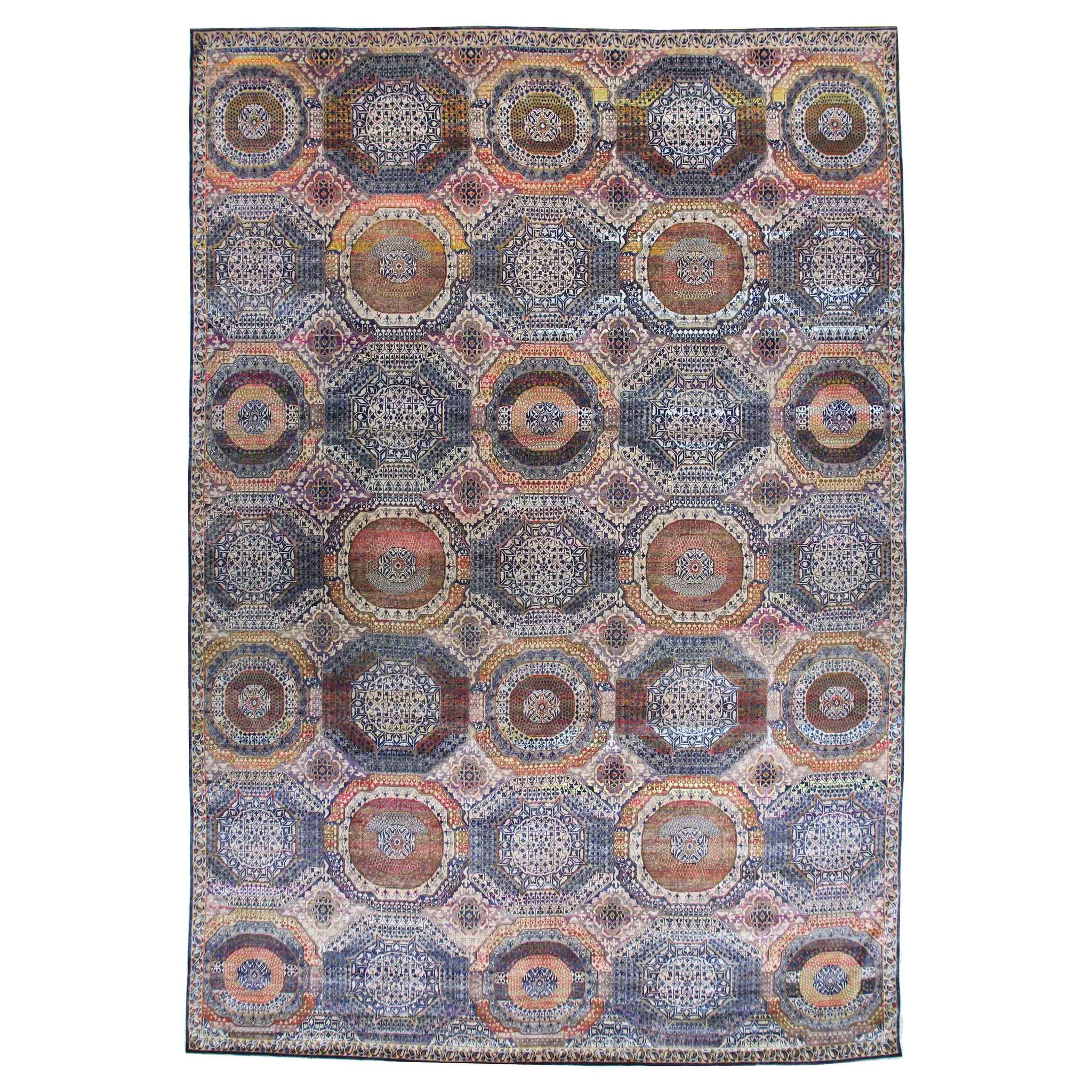 Transitional Silk Navy Handknotted Rug