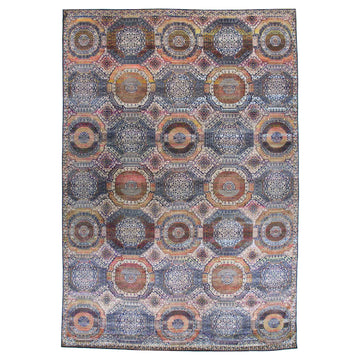 Transitional Silk Navy Handknotted Rug