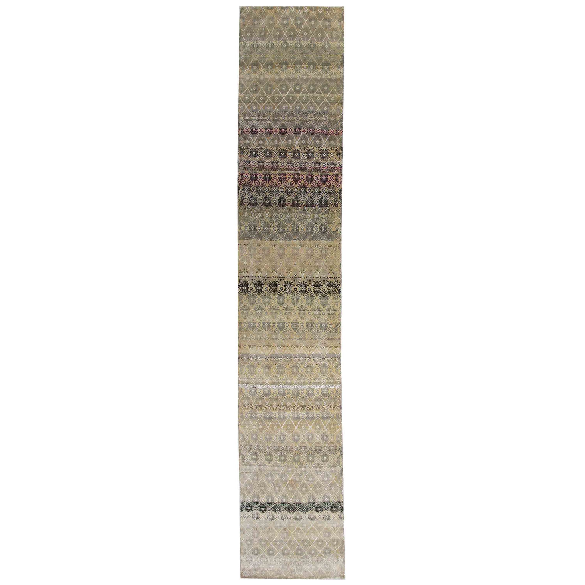 Transitional Silk & Wool Beige Handknotted Rug