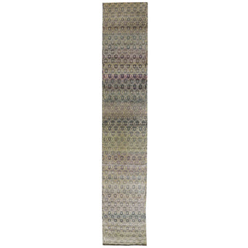 Transtional Silk & Wool Green Handknotted Rug
