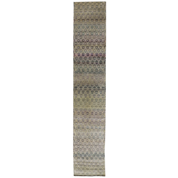 Transtional Silk & Wool Green Handknotted Rug