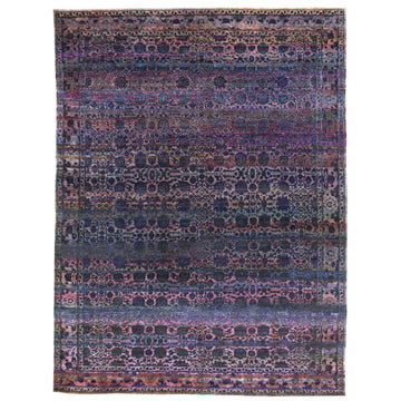 Transitional Silk Blue Handknotted Rug