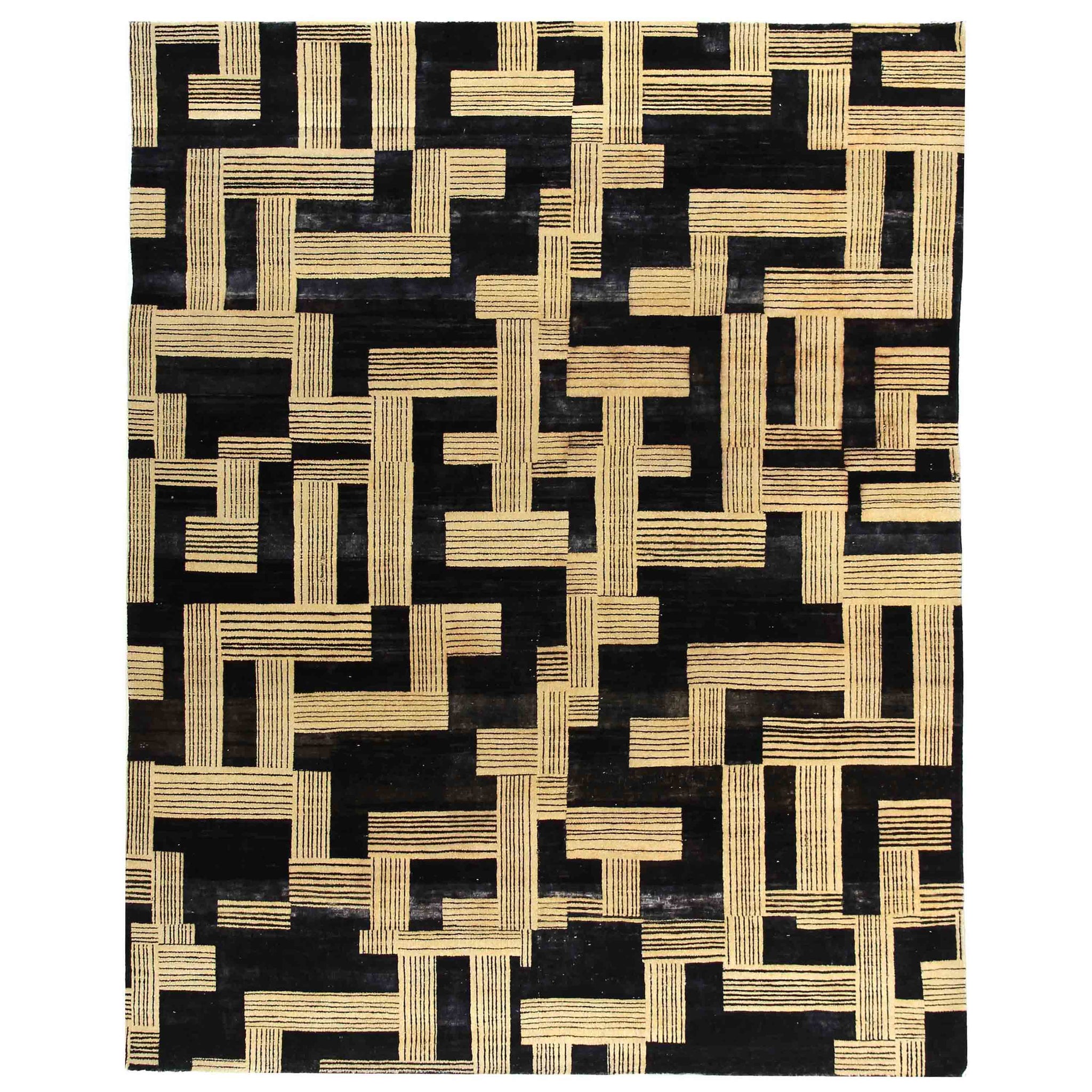 Modern Wool Black Handknotted Rug