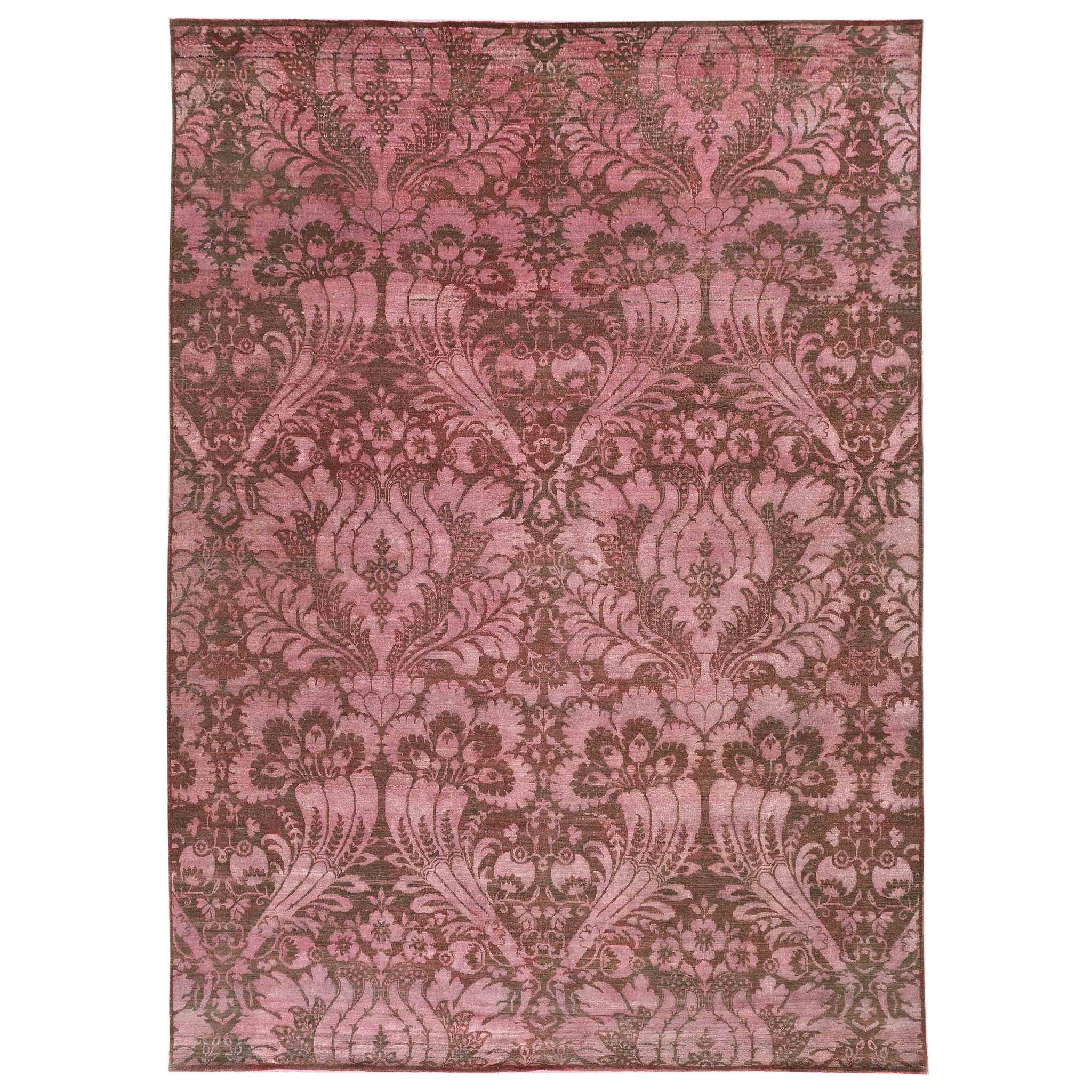 Transitional Silk & Wool Pink Handknotted Rug
