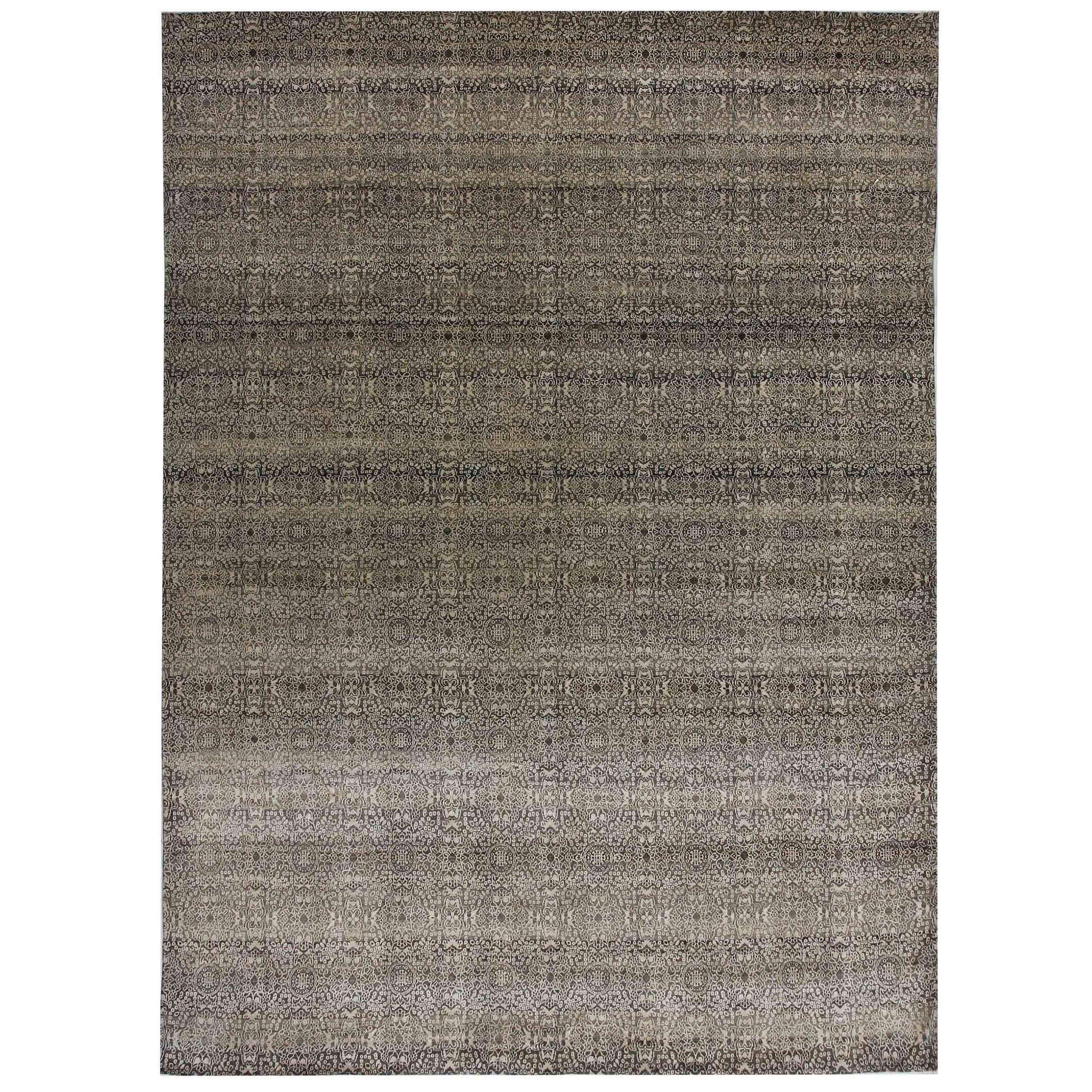 Transitional Silk & Wool Black Handknotted Rug