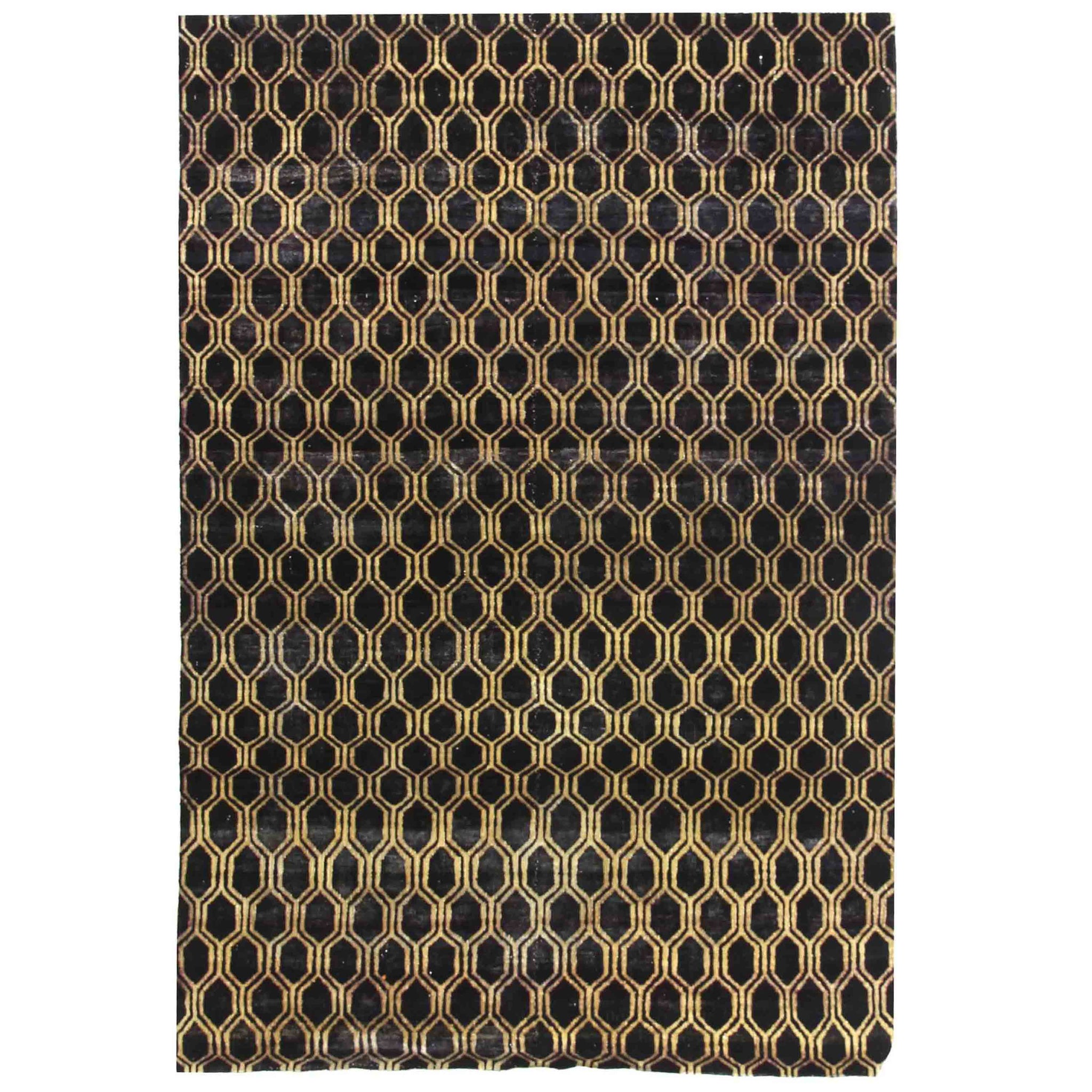 Transitional Wool Black Handknotted Rug