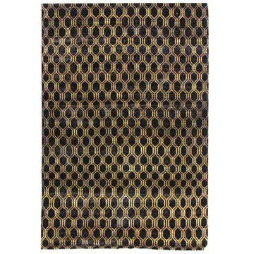 Transitional Wool Black Handknotted Rug