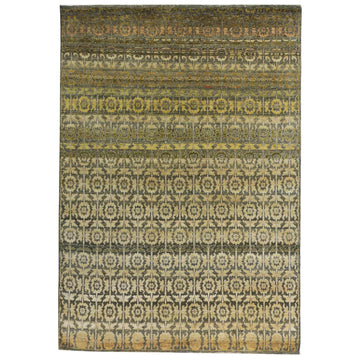 Transitional Wool & Silk Green Handknotted Rug