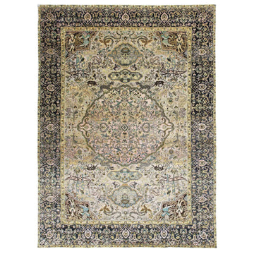 Transitional Silk & Wool Beige Handknotted Rug