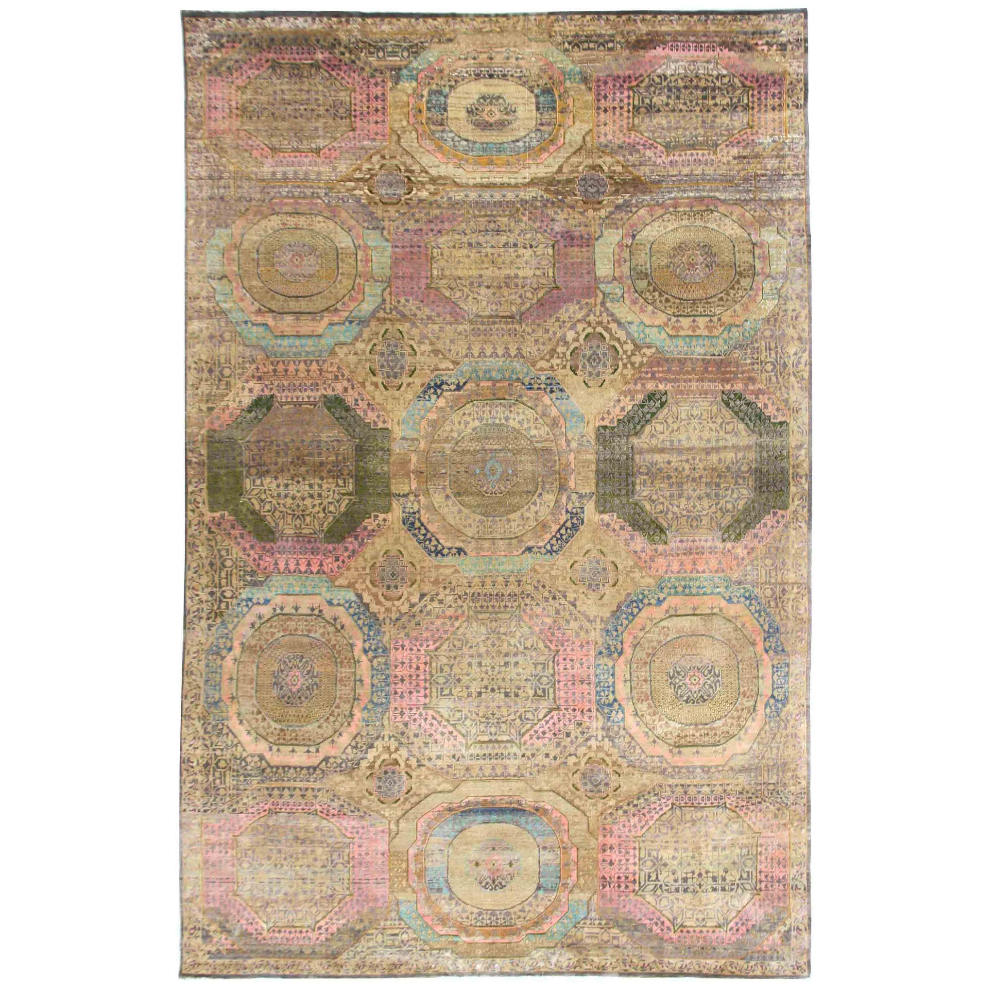 Transitional Silk & Wool Beige Handknotted Rug