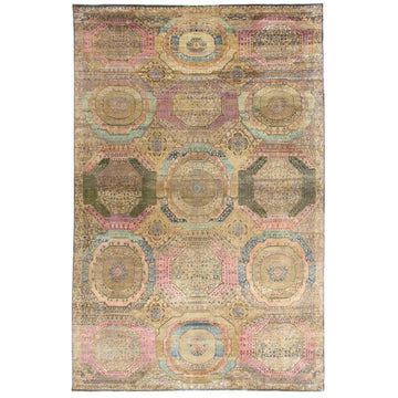 Transitional Silk & Wool Beige Handknotted Rug