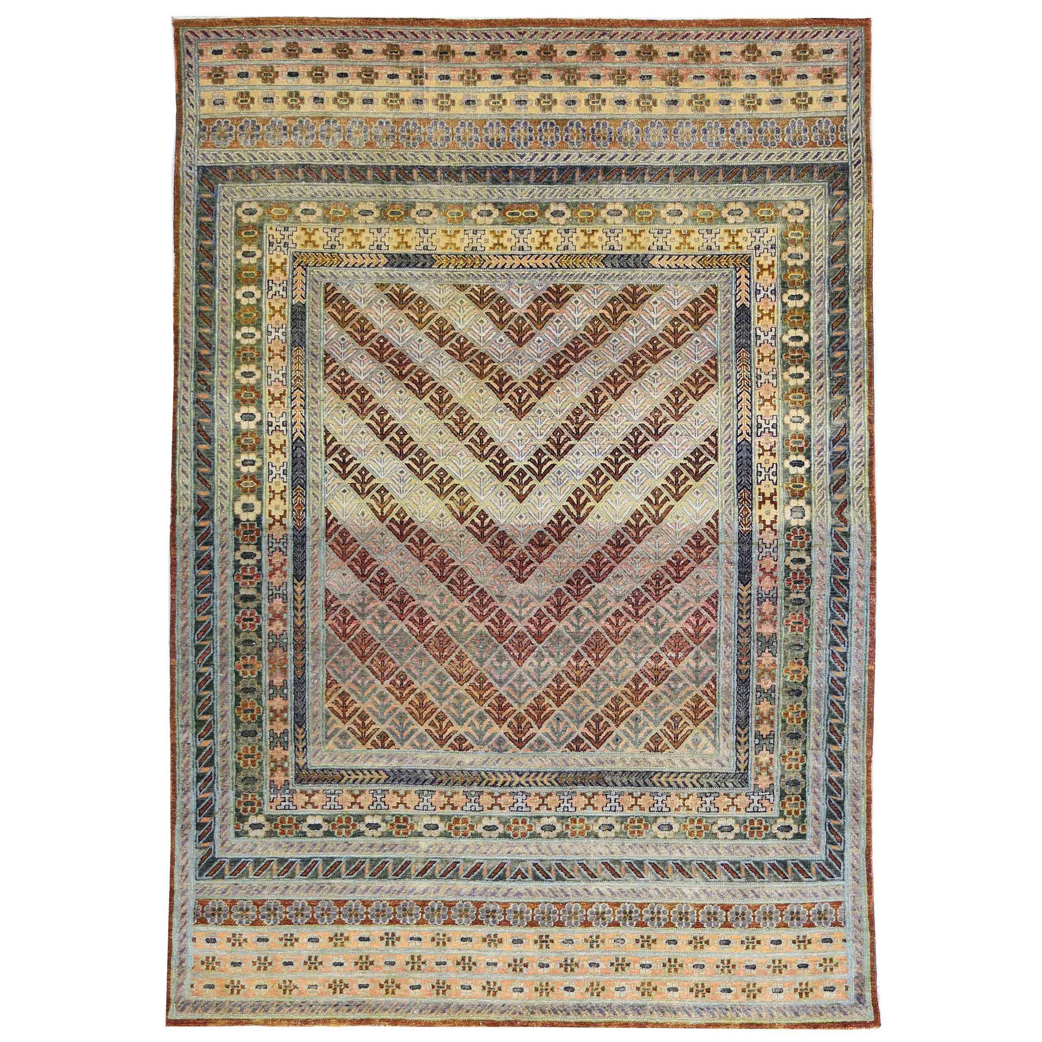 Transitional Wool & Silk Gray Handknotted Rug