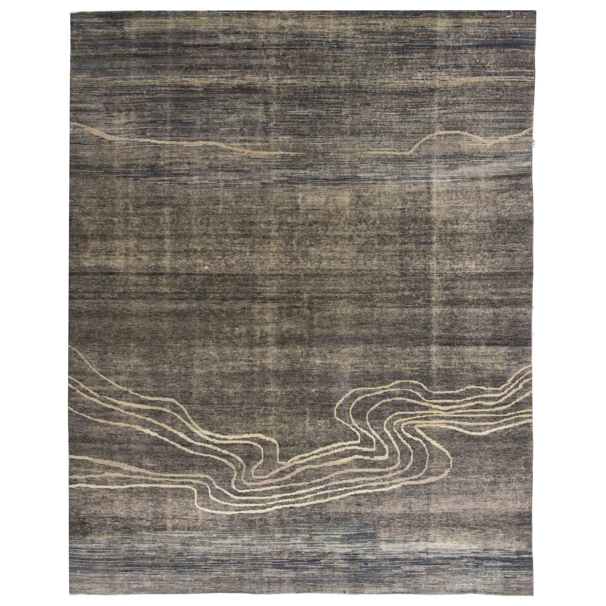 Modern Wool Grey Handknotted Rug