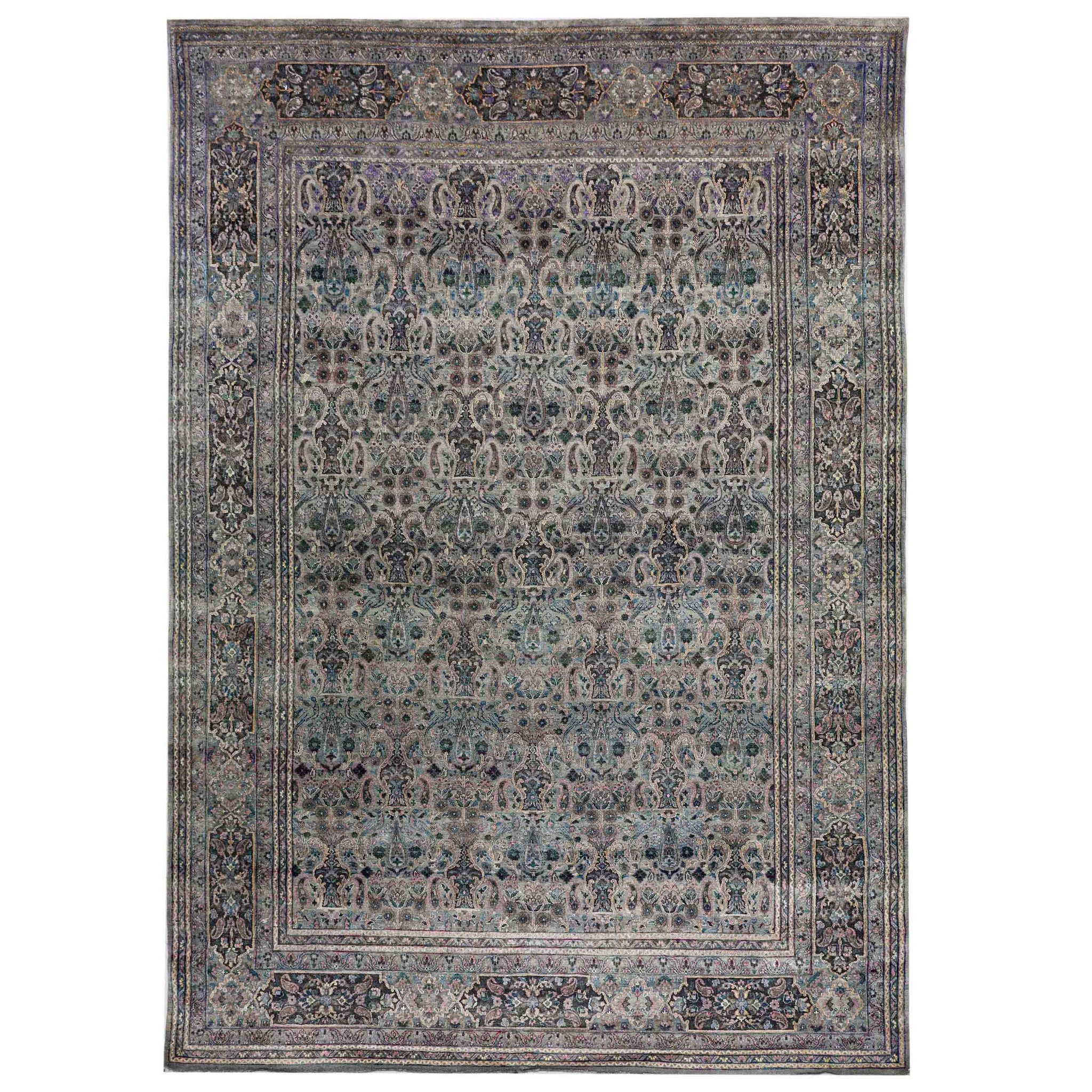 Transitional Silk & Wool Grey Handknotted Rug