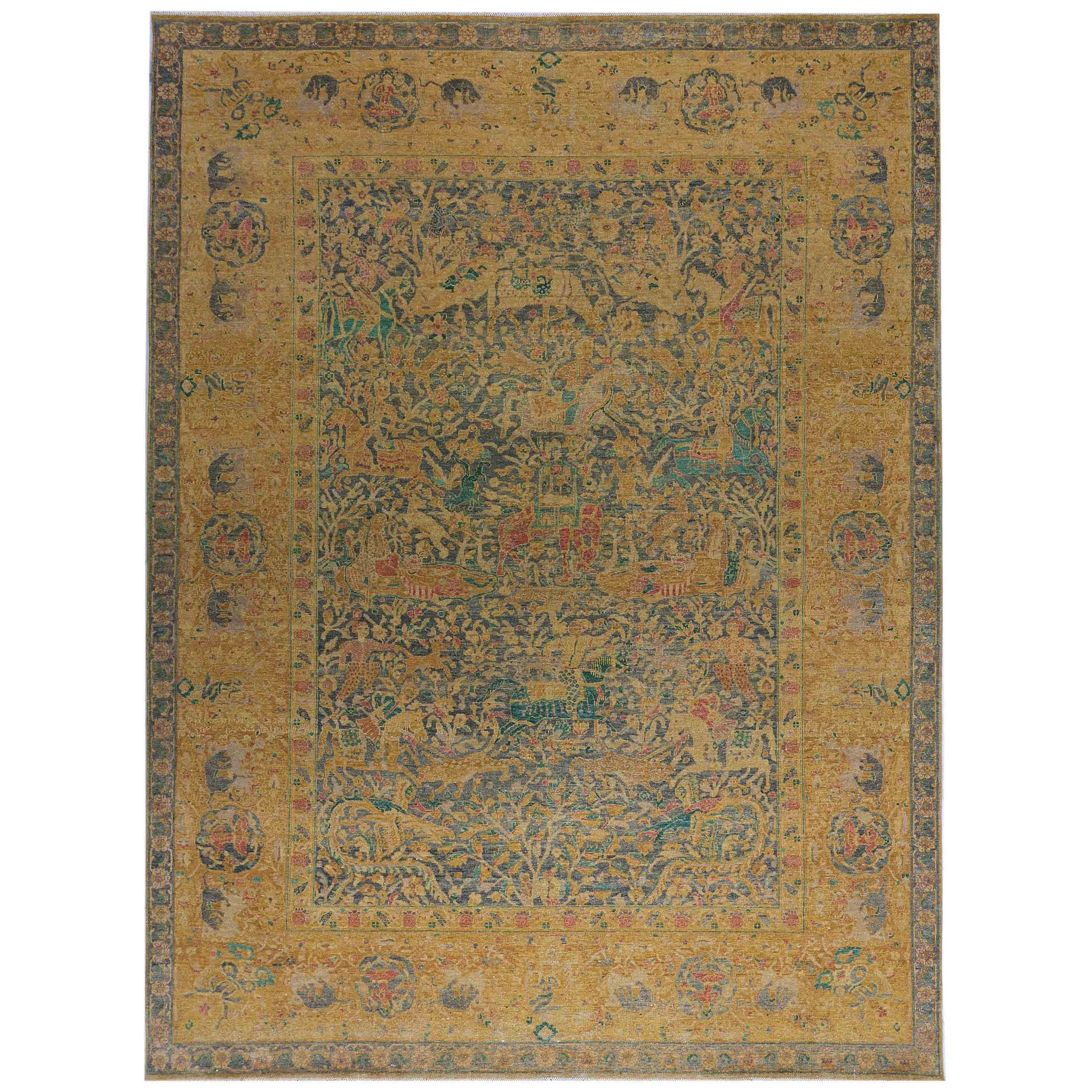 Transitional Wool Yellow Handknotted Rug