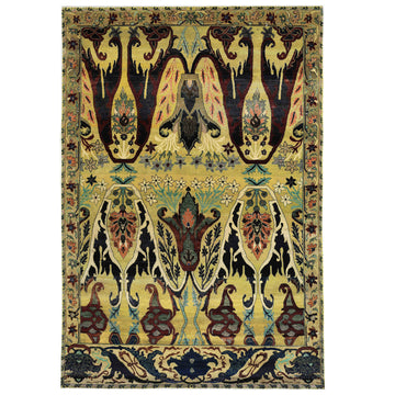 Traditional Wool Yellow Handknotted Rug