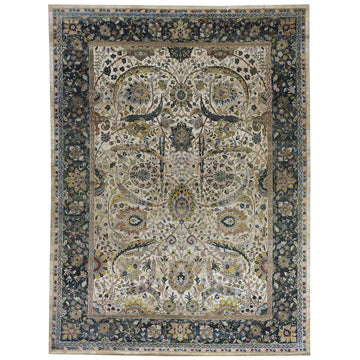 Transitional Silk & Wool Beige Handknotted Rug