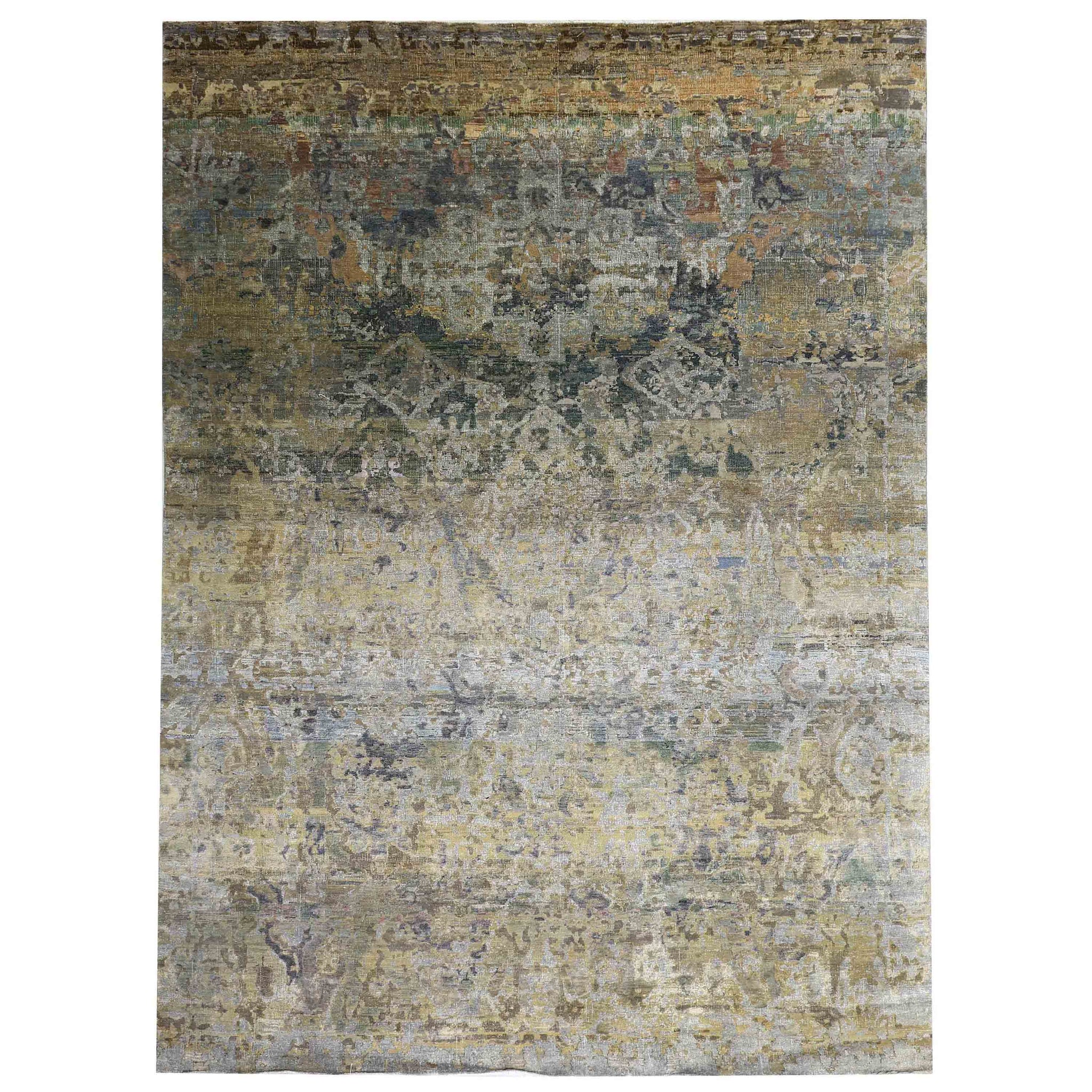 Transitional Silk And Wool Grey Handknotted Rug