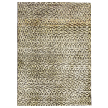 Transtional Silk & Wool Beige Handknotted Rug