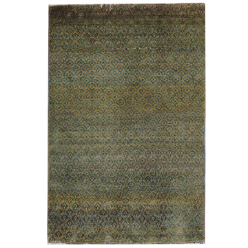 Transtional Silk & Wool Green Handknotted Rug