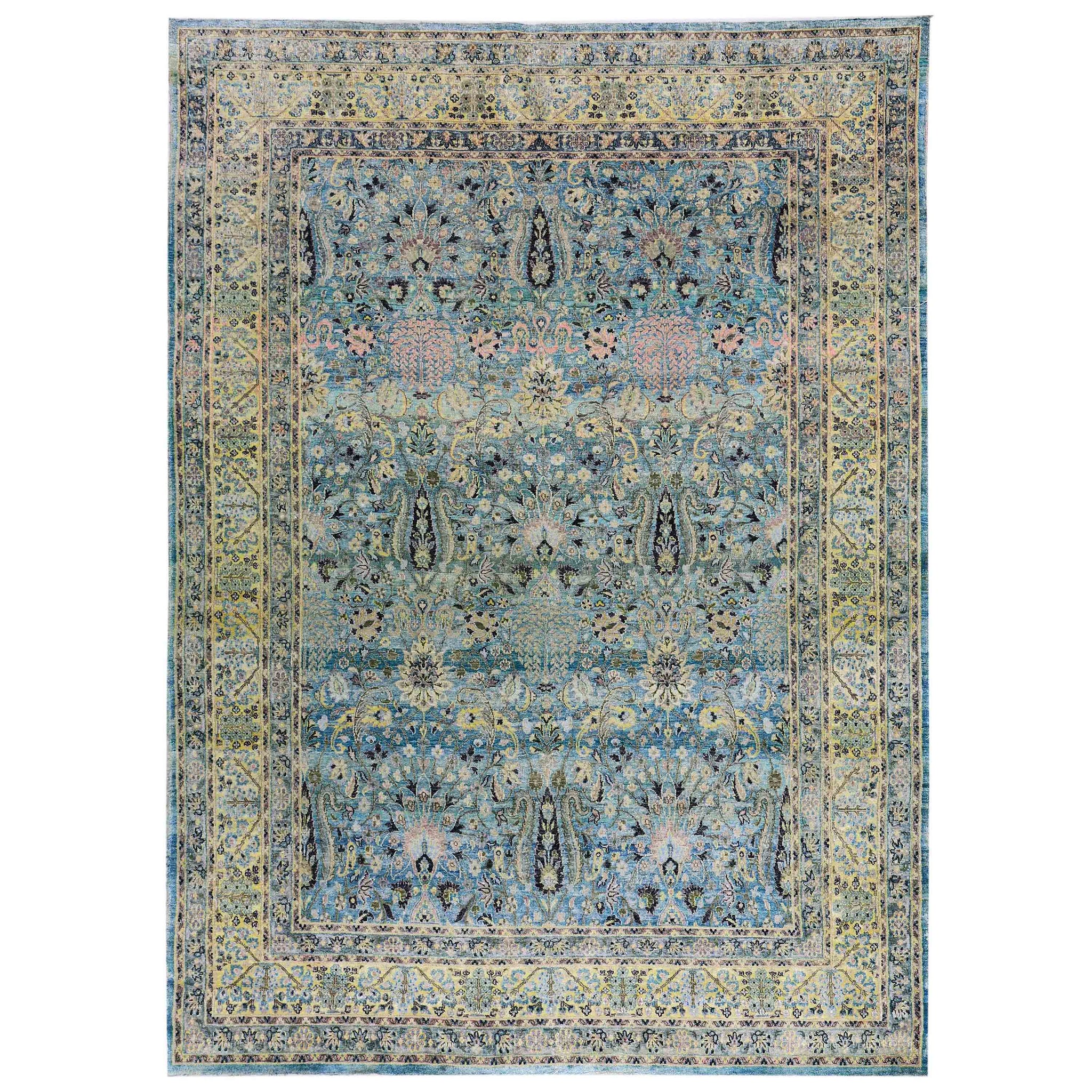 Transitional Silk Light Blue Handknotted Rug