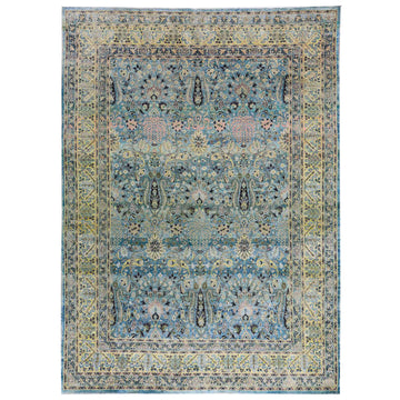 Transitional Silk Light Blue Handknotted Rug