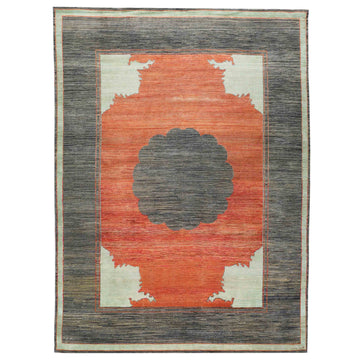 Contemporary Silk & Wool Grey Handknotted Rug