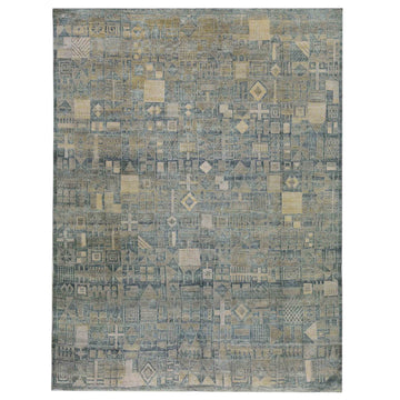 Transitional Silk 7 Wool Grey Handknotted Rug