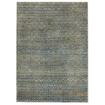 Transtional Silk & Wool Grey Handknotted Rug
