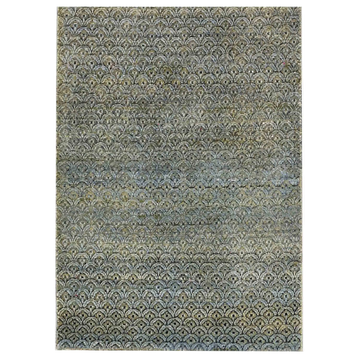 Transtional Silk & Wool Grey Handknotted Rug