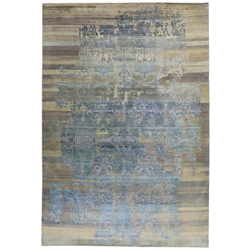 Transitional Silk & Wool Grey Handknotted Rug