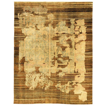 Transitional Wool & Silk Brown Handknotted Rug