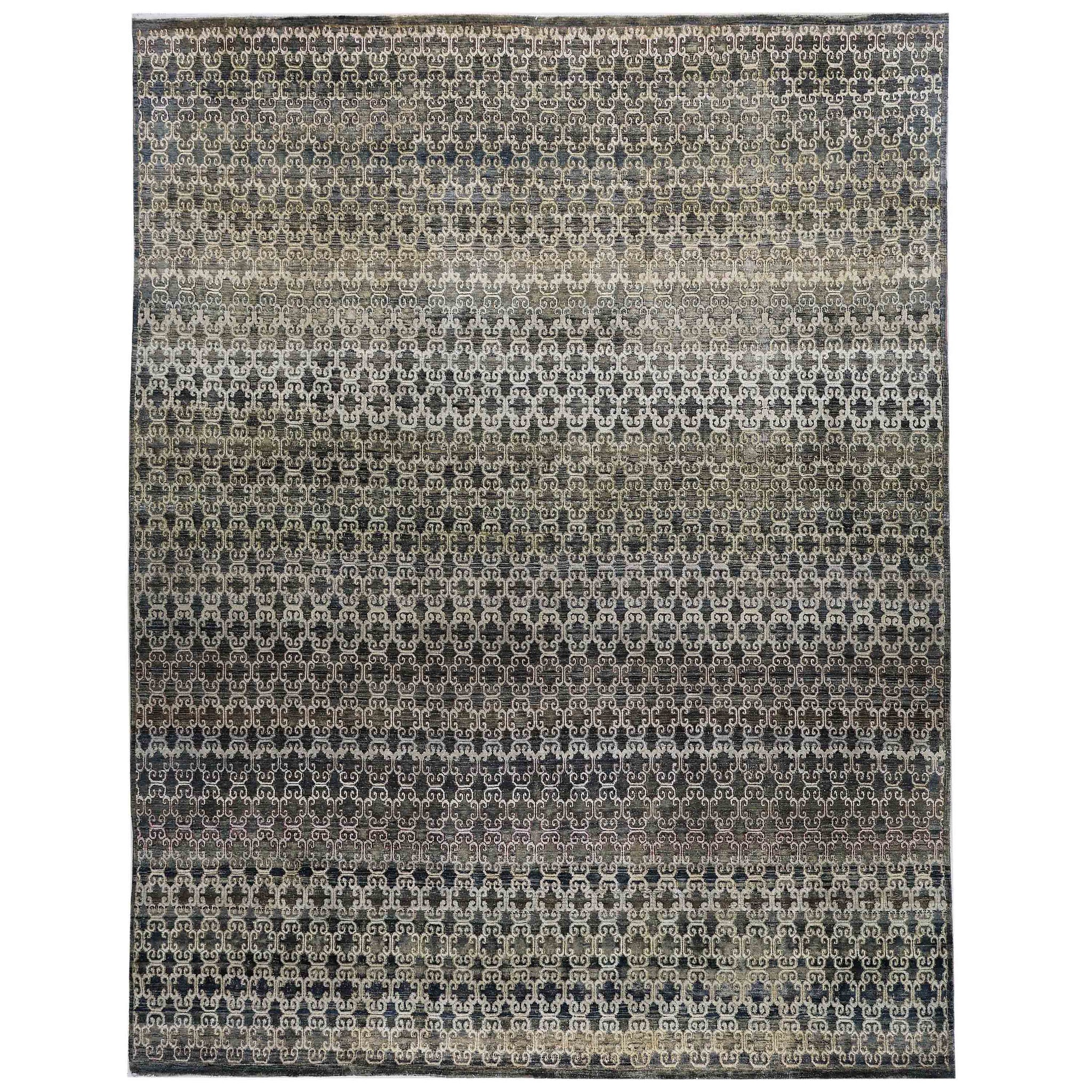 Traditional Silk &Wool Grey Handknotted Rug