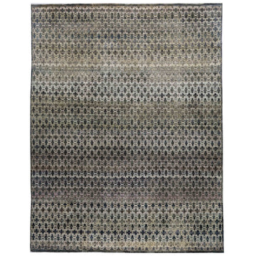 Traditional Silk &Wool Grey Handknotted Rug