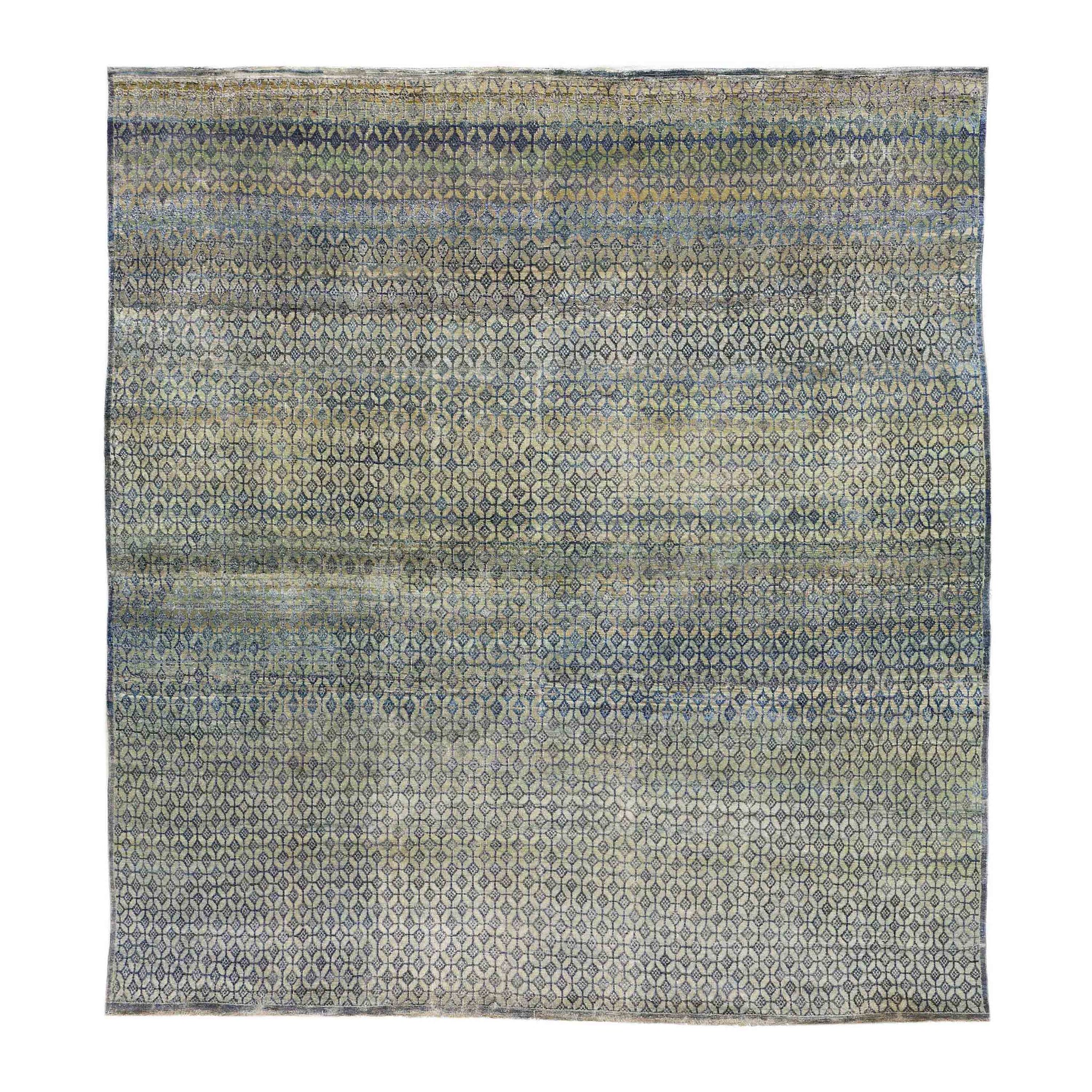 Traditional Silk & Wool Gray Handknotted Rug
