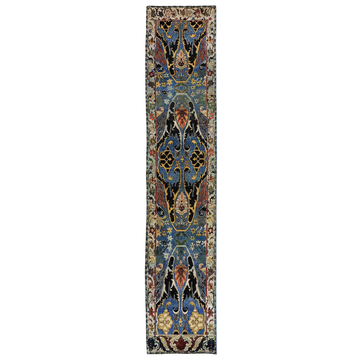 Transitional Wool Blue Hand knotted Rug