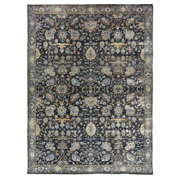 Transtional Silk & Wool Black Handknotted Rug