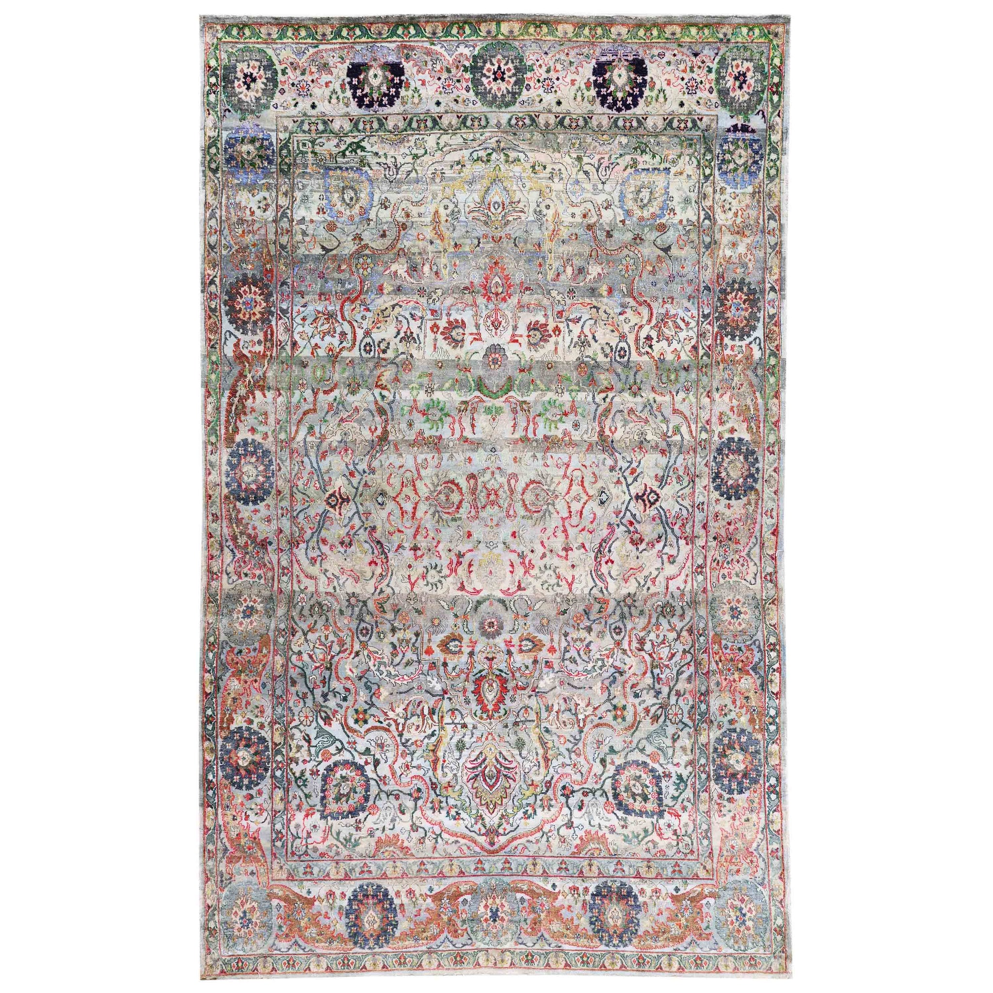 Traditional Silk Grey Handknotted Rug